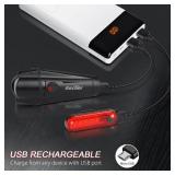 Ascher Ultra Bright USB Rechargeable Bike Light Set, Powerful Bicycle Front Headlight and Back Taillight, 4 Light Modes, Easy to Install for Men Women Road Mountain Cycling Black