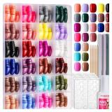 FANDAMEI Press on Nails Short, 24 Packs 576PCS Short Round Press on Nails, 24 Glossy Color Small Fake Glue on Nails with 7g Nail Glue, 24 Color False Nail for Small Nails and hands