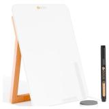 Desktop Glass Whiteboard with Reversible Wood Stand, Small White Board, Mini Dry Erase Whiteboard Easel for Desk, Reusable Desk Notepad 9.5"x6.7" for Home, Office, Accessories Included, Yeoux