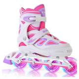 Vinal Inline Skates for Girls Boys Kids Ages 5-8 8-12 with Adjustable Illuminating Wheels, Inline Roller Skates for Youth Women Men - White Pink Medium 2 pm sports