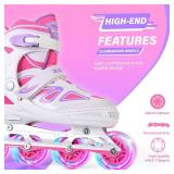 Vinal Inline Skates for Girls Boys Kids Ages 5-8 8-12 with Adjustable Illuminating Wheels, Inline Roller Skates for Youth Women Men - White Pink Medium 2 pm sports