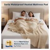 Serta Waterproof Heated Mattress Pad, Electric Bed Warmer with 10 Heat Settings, Auto Shut Off Timer, ETL Certified Electric Mattress Pad, Elastic Deep Pocket, Machine Washable, White Twin XL