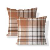 Set of 2 Fall Pillow Covers Autumn Decorative Throw Pillow Cases 18x18 Inch Orange Grey Plaids Cushion Covers Faux Linen,Farmhouse,Thanksgiving,Home Decor