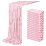 16 Pack Light Pink Cheesecloth Table Runner 20 x 120 inch Gauze Table Runners 10 FT Long,Semi Sheer Boho Cheese Cloth Fabric Table Runner Bulk for Wedding,Party,Baby Shower,Bridal Shower Decoration