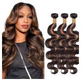 Ombre Brown Human Hair Bundles P1B30 Body Wave Bundles 2 Tone Black and Light Brown Bundle 22 24 26 Inch Niegmeag Hair Peruvian Grade 8A Virgin Hair Extensions 300g
