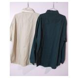 APPEARS NEW - Tri-Mountain Cotton Button Down Shirts, Khaki & Hunter Green (Size Large) Set of 2