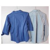 APPEARS NEW - Edwards Ladies Long Sleeve Button-Down Shirts, Blue & Light Blue. (Size Medium) 2 Pack