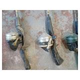 3 fishing poles Classic Zebco and Johnson Fishing Rod Collection 1 partial rod