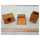 Art Deco Wooden business card Box with Metal Figure pen holder paper pad note holder