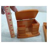 Art Deco Wooden business card Box with Metal Figure pen holder paper pad note holder