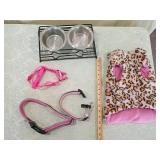 Bow Wow Pet Products Leopard Print Harness SetDog coat couple harness and collars and dog bowls