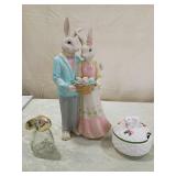 Easter Bunny Couple Figurine and Trinket Box Set