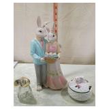 Easter Bunny Couple Figurine and Trinket Box Set