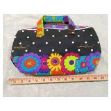 Laurel Burch Black Polka Dot Floral Handbag