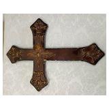 Decorative Brown Wall Cross with Gold Accents