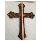 Decorative Brown Wall Cross with Gold Accents