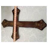 Decorative Brown Wall Cross with Gold Accents