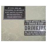 Humorous Drinking and Team Meeting Metal Signs - Set of 2
