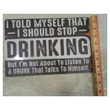 Humorous Drinking and Team Meeting Metal Signs - Set of 2