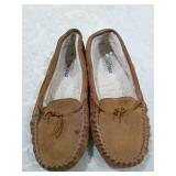 Minnetonka Brown Suede Moccasins with Faux Fur Lining