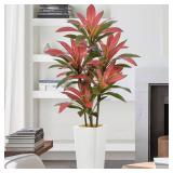 $100 Artificial Red Dracaena Tree 5FT with 6 Heads & White Tall Planter
