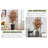 $100 Artificial Red Dracaena Tree 5FT with 6 Heads & White Tall Planter