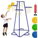 $94 Kids 4-Hoop Basketball Hoop with Adjustable Height & 3 Balls