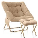 $79 Saucer Chair for Adults, Foldable, Faux Fur Lounge (Beige)