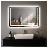 $90 LED Bathroom Mirror 40x32, Anti-Fog, Dimmable Lights, Squared Bottom Co