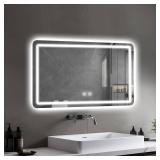 $90 LED Bathroom Mirror 40x32, Anti-Fog, Dimmable Lights, Squared Bottom Co