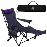$66 2-in-1 Reclining Camping Chair Portable Folding Beach Chair (Blue)