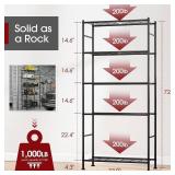 5-Tier Shelf Organizer, Heavy-Duty Shelving, Black 33x12.6x72