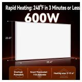 $124 Space Heater 600W, Wall-Mounted Infrared Panel with Thermostat