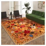 $100 Rugcomf 8x10 Area Rug Washable Non-Slip Floral Vintage Low Pile