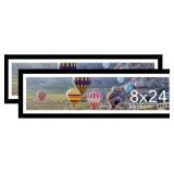 8x24 Picture Frame Set (2) with 6x22 Mat, Black, Plexiglass