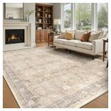 $90 Beige Taupe Area Rug 6x9, Washable Non-Slip Low-Pile Rug
