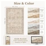 $90 Beige Taupe Area Rug 6x9, Washable Non-Slip Low-Pile Rug