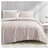 $49 BOURINA Embroidery Quilt Set 3-Piece King Microfiber Star Beige
