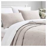 $49 BOURINA Embroidery Quilt Set 3-Piece King Microfiber Star Beige