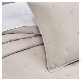 $49 BOURINA Embroidery Quilt Set 3-Piece King Microfiber Star Beige