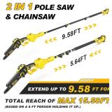 $100 2-in-1 Pole Saw, 8" Mini Cordless, 1000W Brushless, Extension Pole