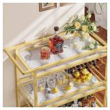 $90 Leteuke Bar Cart, 3-Tier Gold Rolling Cart with Marbled Shelves