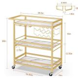 $90 Leteuke Bar Cart, 3-Tier Gold Rolling Cart with Marbled Shelves