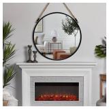 $70 POZINO Round Mirror 24-Inch Hanging with Rope, Black Frame