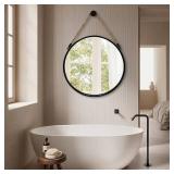 $70 POZINO Round Mirror 24-Inch Hanging with Rope, Black Frame