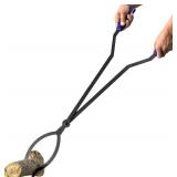 40in Heavy Duty Fire Tongs - Firewood Grabber, Scissor Serrated