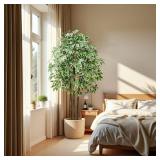 $80 Faux Fiddle Leaf Fig Tree, 6ft with White Planter Ficus for Home