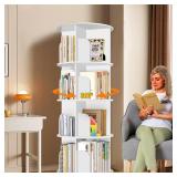 $63 4-Tier Rotating Bookshelf Tower, 360 Bookcase, White