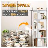 $63 4-Tier Rotating Bookshelf Tower, 360 Bookcase, White