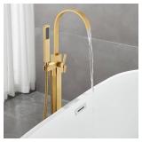 $370 Freestanding Bathtub Faucet Floor Mount Tub Filler, Brushed Gold
